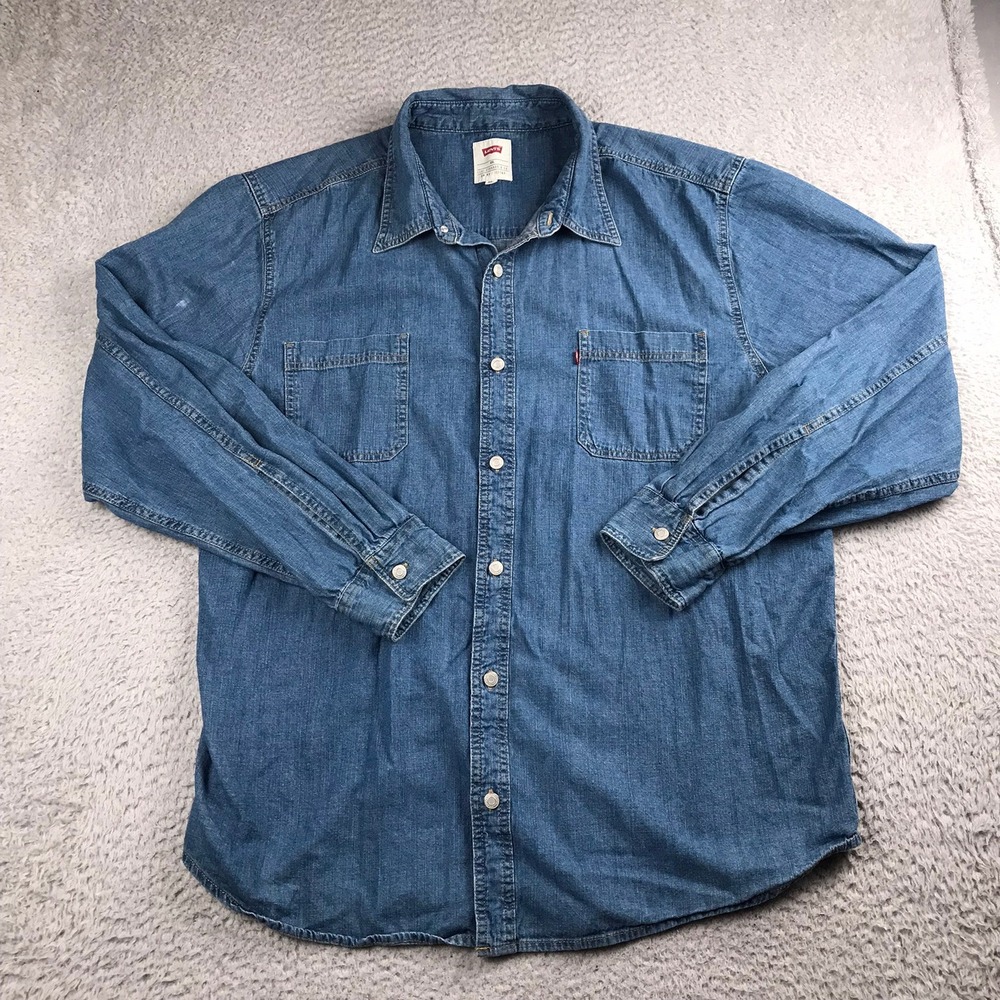Levis Button Down Shirt Mens XXL Blue Cotton Denim Long Sleeve Workwear